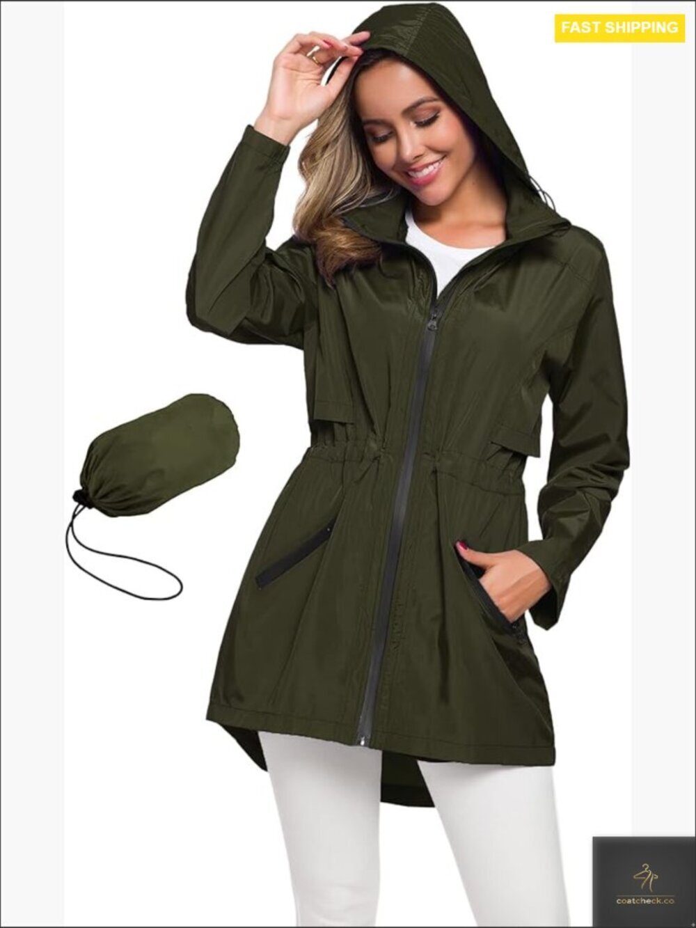 Long Raincoat Hooded Lightweight Waterproof Trench Style Jacket Modern Fit